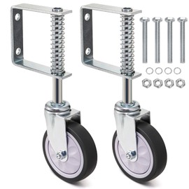 Goaste 2 Pack Spring Loaded Gate Casters, 4 Inch Heavy Duty Gate Wheels, 360 Degree Sliding Gates Wheel, Rubber Gate Support Wheels with Universal Mount Plate for Wooden Gate Metal Gate Fence, 220lbs