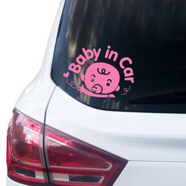 P004 Baby in Car Sticker 14 cm x 10 cm Car Sticker Baby Sticker Car Sticker Vinyl Baby on Board (Pink)