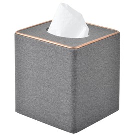 RHCSZ Linen Square Tissue Box Holder Cube Tissue Box Cover－Rosegold Leather Recorate,Napkin Holder Case Dispenser, Tissue Holders with Magnetic Bottom for Home Office Car Hotel Restaurant,Grey