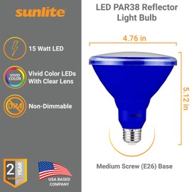 Sunlite 40244 LED PAR38 Colored Recessed Light Bulb, 15 watt (75W Equivalent), Medium (E26) Base, Floodlight, ETL Listed, Blue, 3 Pack