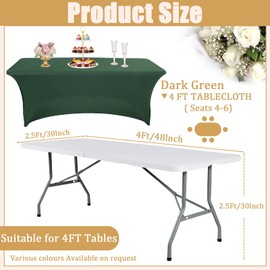 Dark Green Spandex Tablecloths 4ft for Rectangle Table,Stretchable Tablecloth Washable Table Cover,Fitted Spandex Stretch Patio Table Covers for Event,Wedding,Banquet,Party,Covering Stalls,Exhibitions