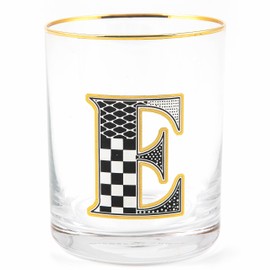 MACKENZIE-CHILDS Monogram Tumbler, Glass Tumbler with Letter, 14 Ounces, E