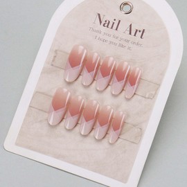 Hkanlre Long Almond Fake Nails Tips Press on Nails Full Cover False Pink Nails for Women 24PCS