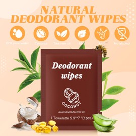 Travel Deodorant Wipes Individually Wrapped,Body Wipes to Clean Skin for Women Men（Coconut,pack of 50)