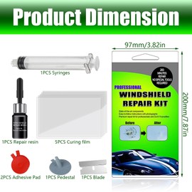 Windshield Crack Repair Kit, for Bulls-Eyes, Half-Moon, Cobweb, Star and Long Line Cracks - DIY Glass Repair Tool Kit with Resin, Syringe, Curing Films