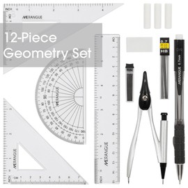 Merangue Math & Geometry Set, 12 Piece, Compass, 6" Ruler, Protractor, Mechanical Pencil (1014-3011)