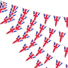 G2PLUS Union Jack Flag Bunting, 2x10M British Bunting Banner, 30PCS Reusable UK Garden Bunting, 14x21CM for Queen's Birthday Celebrating Decoration