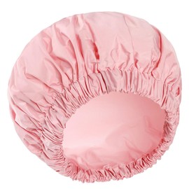 Fokmuaex 1pcs Reusable Double-Layer Silky Satin Waterproof Shower Cap for Women & Men - Extra Large Bath Cap for Long/Short Hair, Travel-Friendly Design (pink)