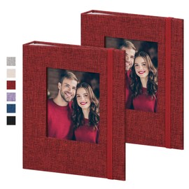 Remowith Photo Album 6 x 4,Slip-in Picture Albums,Linen Hardcover Picture Albums for Family Anniversary Baby Wedding 52 Pockets 2 Pack Red