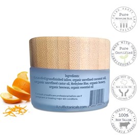 Bálsamo de sebo de res alimentado con pasto batido infundido con azul de metileno de AzulBotanicals, antienvejecimiento, humectante, estrías, rosácea, psoriasis, eczema, acné, todo tipo de piel, ingredientes orgánicos 3,4 oz