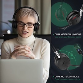 Yealink Auriculares Bluetooth con micrófono para PC USB Ordenador Auriculares Teléfonos Equipos Certificados UH38 UH36 con Cancelación de Ruido con Micrófono Estéreo (UH38 Dual Teams, Negro)