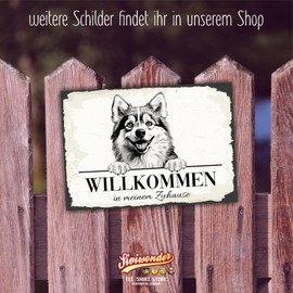 siviwonder Dog Sign Welcome Home Pomsky Pom Husky No.1 Dog Sign Saying Door Sign Warning Sign Mix Gift Idea Beautiful Saying Dog Motif Aluminium Weatherproof Dog Sign