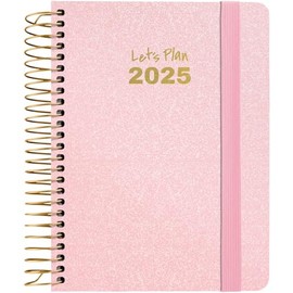 Grafoplas | Agenda 2025 Week View a6 | Pastel Pink | Metallic Model | Spanish | Spiral | Hard Cover Lined Metallic Fabric | Elastic Closure | January to December | Includes Stickers | FSC
