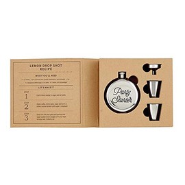 Santa Barbara Design Studio Gift Set Drinking Essentials SIPS Drinkware Kraft Cardboard Book Gift Box, 4-Pieces, Flask Party Starter Kit