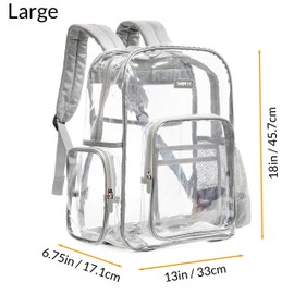 J.CARP Clear Bag Heavy Duty Backpack Durable Transparent See Through Bag (Large, Grey)