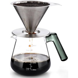 Aquach Pour Over Coffee Maker with 828ml (28oz) Glass Coffee Server/Paperless Coffee Dripper Stainless Steel, Hand Drip Coffee Set
