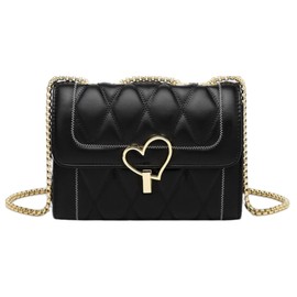 ORIJIRI Women's Shoulder Bag, Handbag, PU Leather, Heart, Cute, 3-Way Lightweight, Women's Bag, Black