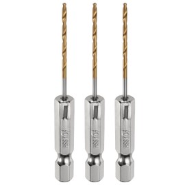QUARKZMAN 3 Piece 1/16 Inch Hex Shank Drill Bit 1/4 Inch Titanium Drill Bit Set M35 High Speed Steel Twist Drill Bit 67.5 mm Long Fully Ground for Wood, Stainless Steel, Metal, Plastic