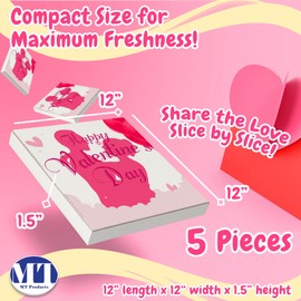 MT Products Valentines Printed Pizza Boxes 12" x 12 x 1.9" - Elegantly Designed Extra Thin White Pizza Box (Pack of 5) - Made in the USA
