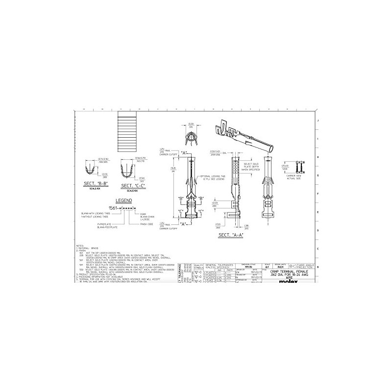 Molex (6-Circuits) w/18-24 AWG Standard .062" Pins, Pitch (Pack of