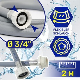 Inlet Hose Extension for Washing Machine and Dishwasher 2 m Water Hose for Temperatures up to 25°C Pressure from 20 to 60 Bar Connection Diameter 3/4 Inch Made in Italy MONTERAL