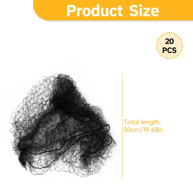 Lotsdonxia 20 Pcs Invisible Black Hair Nets for Buns, 50cm