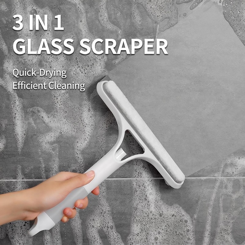 3-in-1 Window Cleaning Squeegee with Built-In Spray Bottle, Dual-Sided Sponge