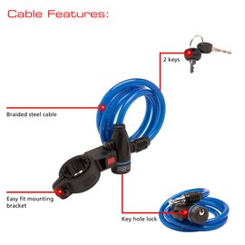 Burg-Wächter Spiral Cable Lock, 2 Keys, with Mounting Bracket, Length: 100cm, 1260 100, Assorted