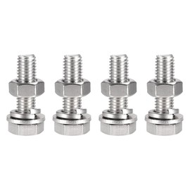 TOP-VIGOR 4Pcs M10 x 40mm Hex Head Screws Bolts, Nuts, Flat & Lock Washers Kits, 304 Stainless Steel Fully Thread Hexagon Bolts for DIY Bike Motorcycles Repair