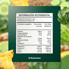 NUTRESANA Super Greens | Mezcla de Verduras con Linaza | Fibra y Antioxidantes | Apoyo Digestivo y Bienestar Diario | 30 Servicios 450 g