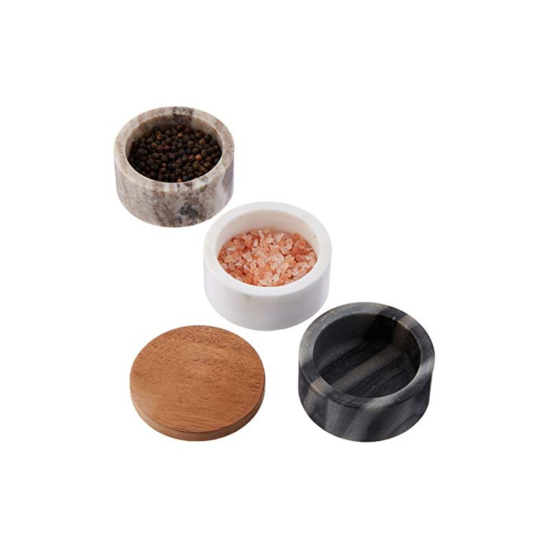 Creative Co-Op Marble Stacking Pinch Pots with Acacia Wood Lid