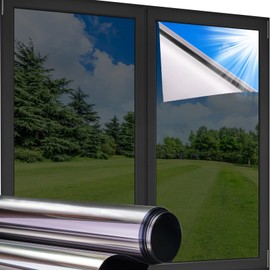 Coavas One Way Window Privacy Film,Reflective Home Glass Mirror Tint See Out Not in,Heat UV Blocking Static Cling for Office Front Door Daytime Privacy Covering, Black-Silver,35.4x118.1 in