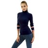 AmélieBoutik Women Long Sleeve Striped Split Cuff Turtleneck Ribbed Pullover