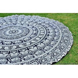Popular Handicrafts Popular Black and White Indian Mandala Roundie Round Tapestry Elephant Mandala Beach Tapestry Hippie Mandala Boho Gypsy Yoga - Picnic - Beach Throw Round Table Cloth