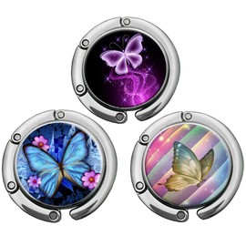 Bosketo Foldable Purse Hook Womens Bag Table Hanger Collection Desk Hooks for Purse (3pack Butterfly-Hook)