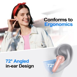 kurdene Wireless Earbuds Bluetooth 5.3 Headphones 60H Playtime Deep Bass Stereo Ear Buds with Mic Comfort Lightweight in Ear Earphones for Workout/Running Pink