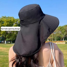 HGMZUOAI Womens Summer Flap Cover Cap UV Protection for Summer Beach Outdoor Camping Fishing UV Protection Fishing Hats Wide Brim UPF 50+ (US, Alpha, One Size, Black)