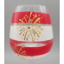 Patriotic Wine Glass - Hand Painted - Fireworks, Flag, U.S., United States - Fourth of July, Memorial Day - Stemmed