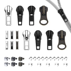 39 Pcs Zipper Repair Kit Zipper Pull Replacement - Instant Replacement Slider Multipack Slider Teeth for Backpacks, Tents, Jackets, and Luggage (Black, Silver, Bronze)