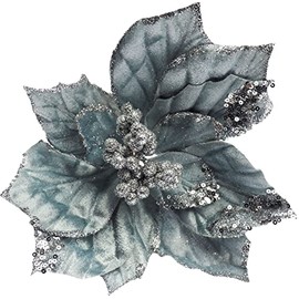 BWG Clip On XL Grey Sequin 22cm Poinsettia Flower Christmas Decorations (Set of 6)