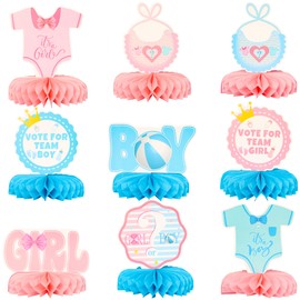 Gyufise 9Pcs Baby Gender Reveal Decorations Blue Pink Gender Reveal Table Decorations Baby Gender Reveal Honeycomb Centerpieces for Unisex He or She Pregnancy Announcements Decor