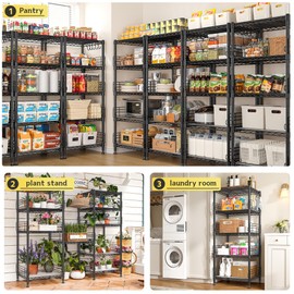 5 Tier Metal Shelving Unit Storage Shelves,Adjustable Pantry Shelves Wire Shelving with Hooks & Shelf Linker,Metal Shelf with Side Blockers for Kitchen,Closet,Office,Laundry,18.1''Wx18.1''Dx59''H