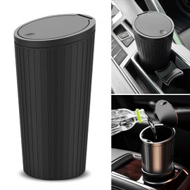 getfay 1 PC Car Trash Can with Lid, 6.4" x 2.5" Leak-Proof Sealed Isolation Odor Storage Bin for Cup Holders, Flip Lid One-Handed Operation Multi-Function Organizer, Universal for Cars Home (Black)
