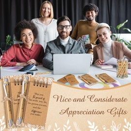 24 Sets Employee Appreciation Gifts Retractable Bamboo Pens Thank You Notebooks Inspirational Cards Gifts Bulk for Team Staff Coworker Student Volunteer Teacher Spiral Pocket Notebook