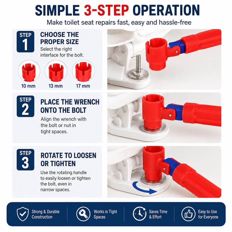 Toilet Seat Installation Wrench for Tight Spaces – Foldable 10/13/17mm