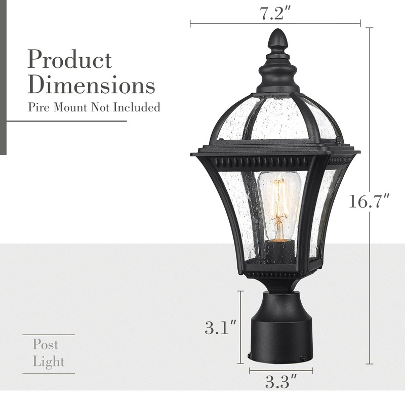 Emliviar Farmhouse Outdoor Post Lighting, Exterior Pole Lantern with Seeded