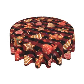 Giwawa - Mantel redondo de hombre de jengibre para cocina, comedor, bolas de galletas de Navidad de 60 pulgadas, funda de mesa a cuadros de búfalo, copos de nieve de invierno, árboles de Navidad,