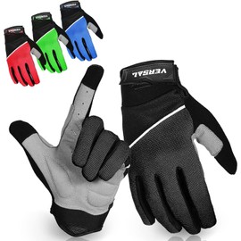 VERSAL Full Finger Cycling Gloves Gel Padded Mountain Bike Gloves Touchscreen Breathable MTB Gloves Bicycle Biking Riding Gloves for Men/Women (M, Black)
