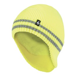 HEAT HOLDERS Mens Thermal & Warm Drop Neck Hat Hats with Reflective Stripe (One Size, Yellow)