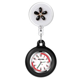 AGEN KGEN 3X Retractable Nurse Watch for Nurses Doctors, Clip-on Hanging Lapel Nurse Watch Silicone Cover Brooch Fob Pocket Watch Badge Reel (Black)